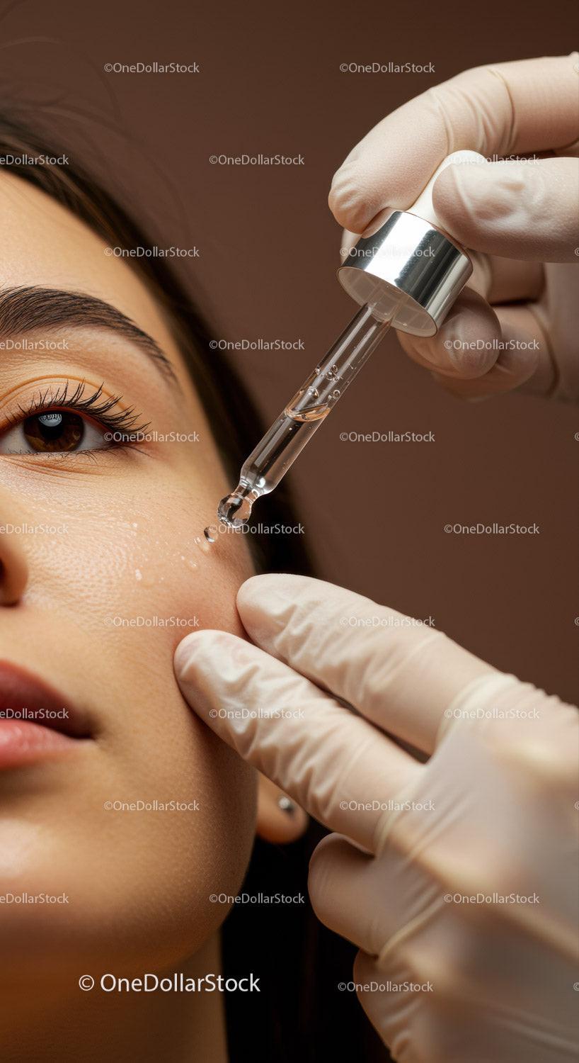 Close-Up of Facial Serum Application During Skincare Treatment