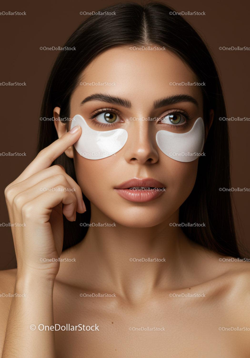 Young Woman with Eye Patches and Clear Skin for Beauty and Skincare