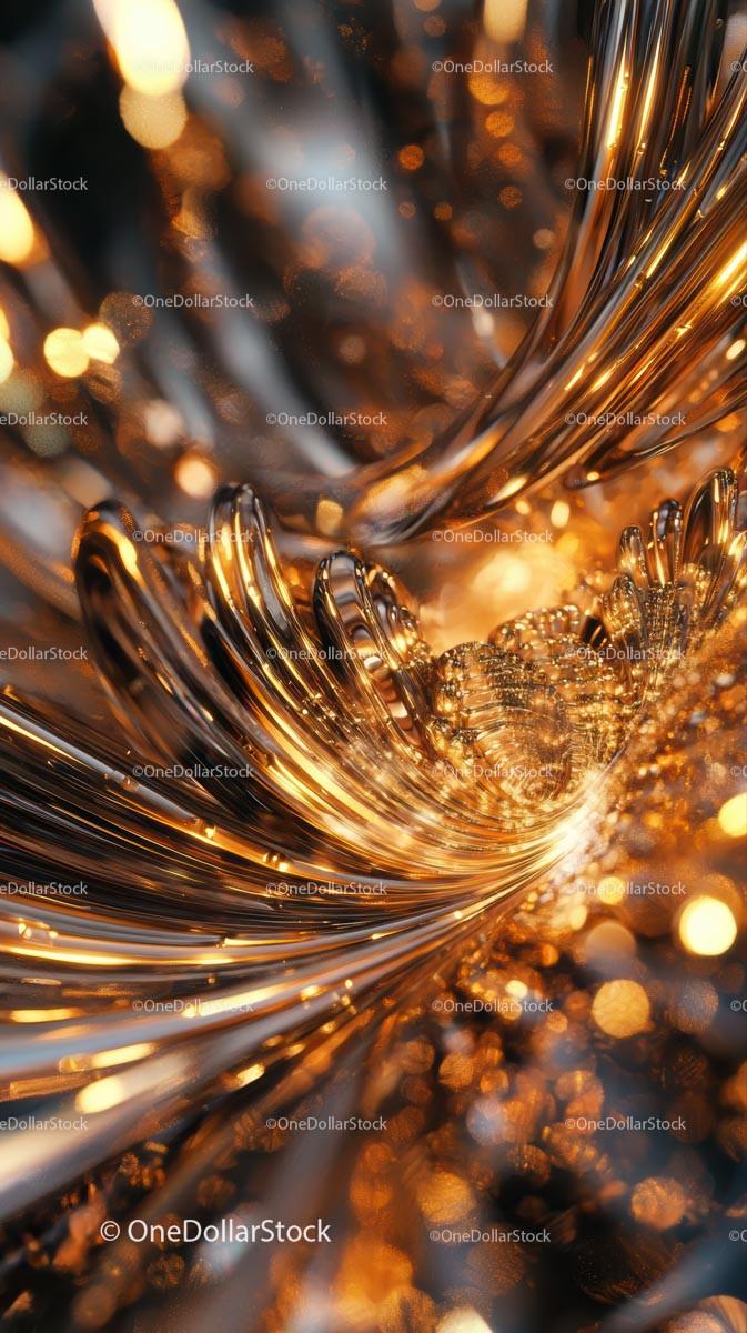 Elegant Golden Abstract Swirl with Bokeh Lights Perfect for Luxury Backgrounds