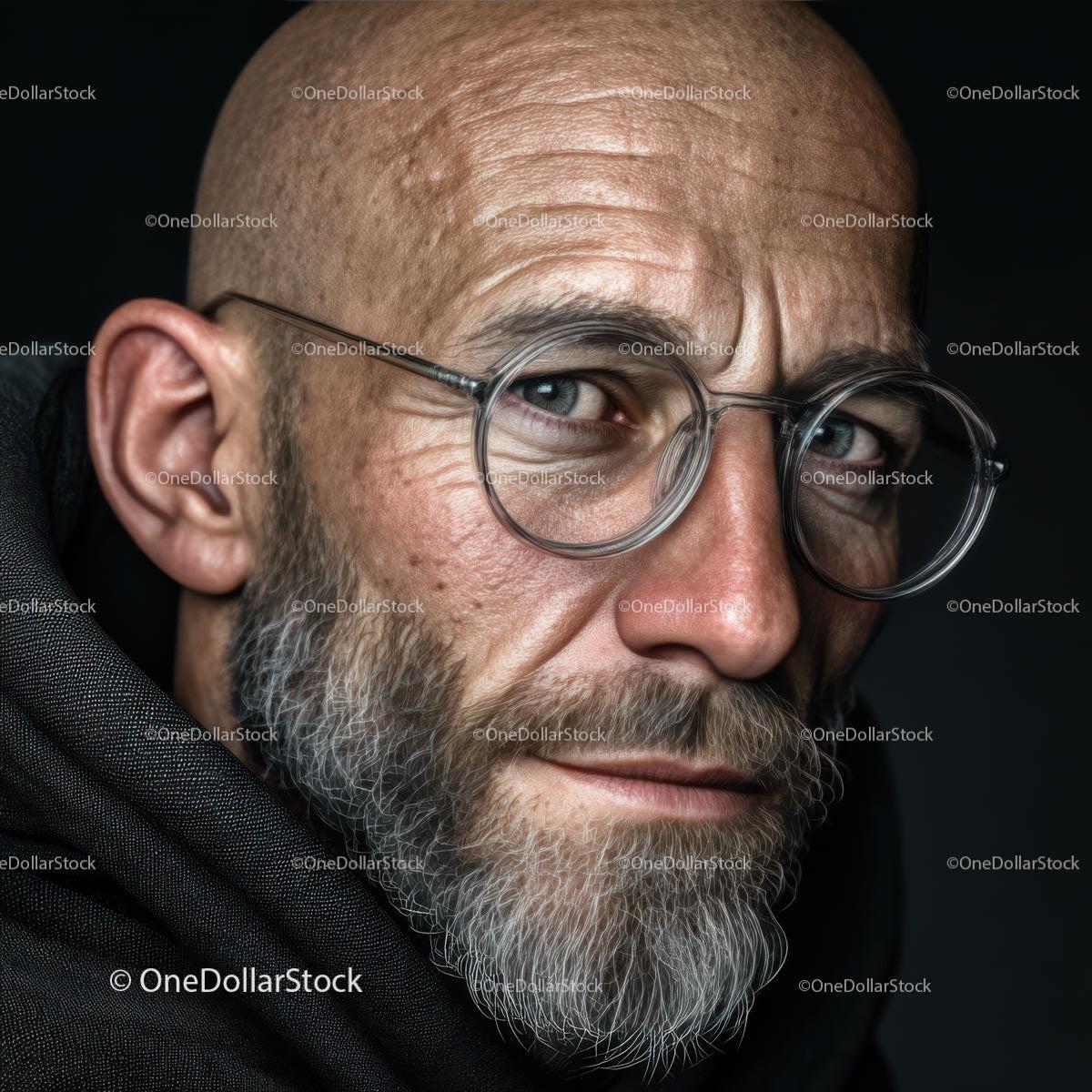 Mature Man with Glasses and a Thoughtful Expression in Portrait Stock Photo Bundle preview 15
