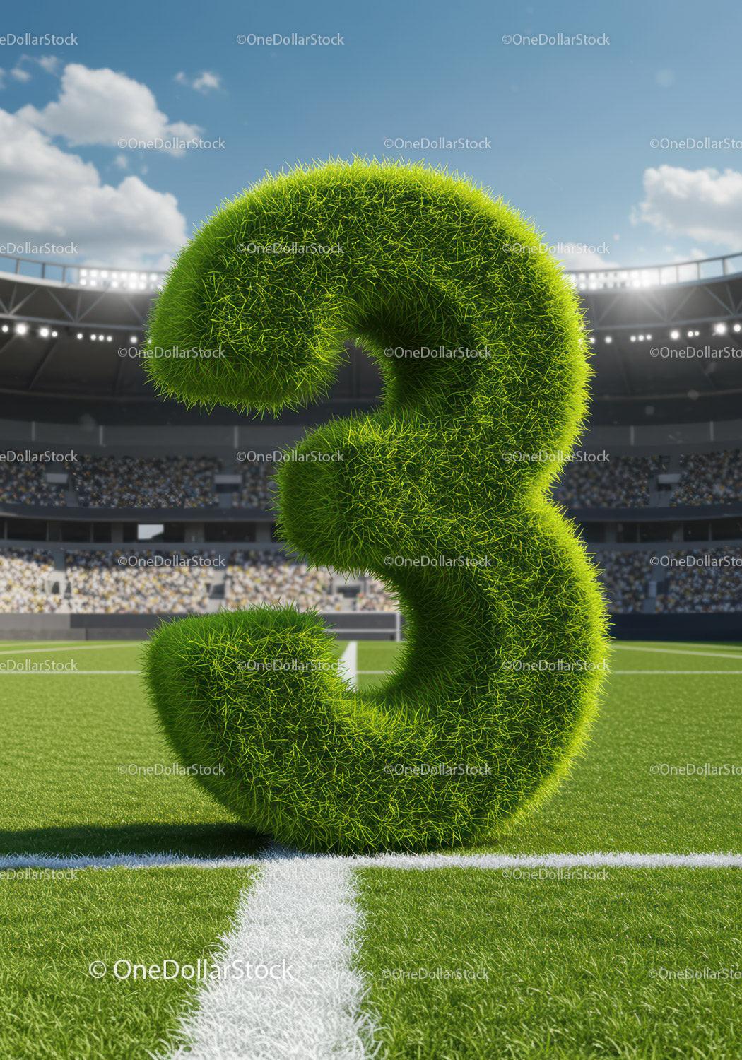 Green Grass Number Three Standing on Soccer Field