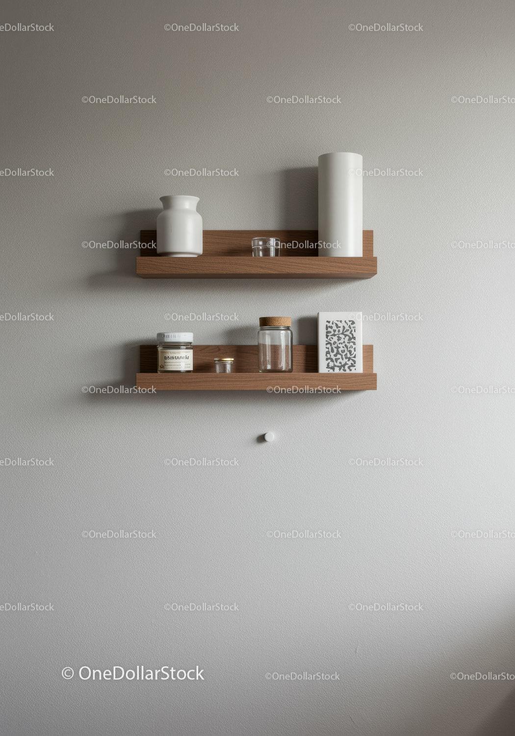 Minimalist Wooden Wall Shelves with Vases and Glass Jars for Modern Home Decor