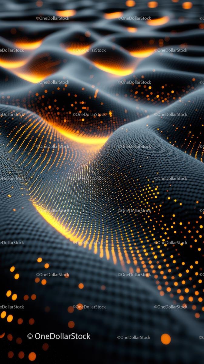 Futuristic Digital Landscape with Glowing Data Points and Waves
