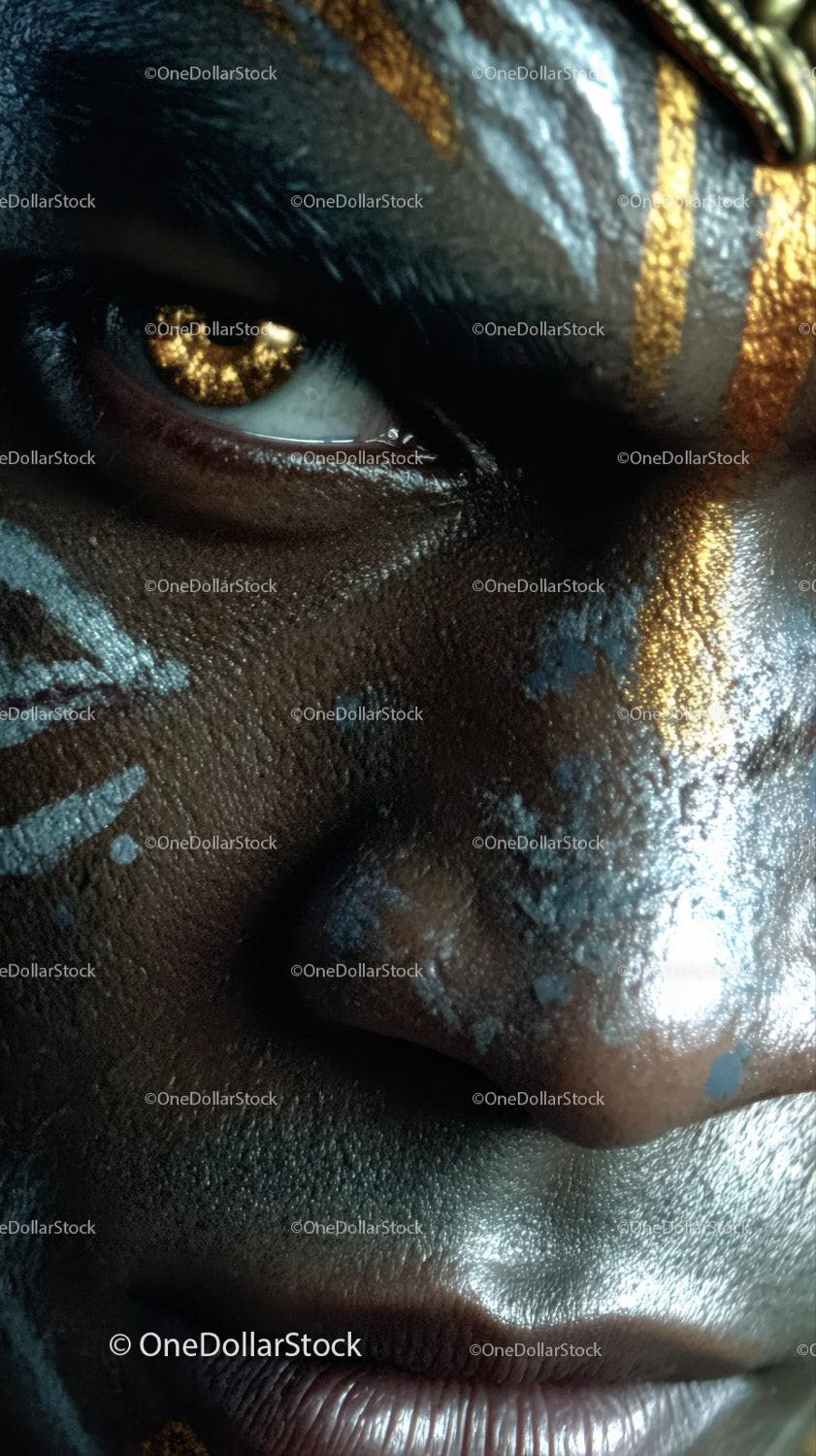 Close-up of An African Tribal Face with Gold Metallic Body Art Stock Photo Bundle preview 5
