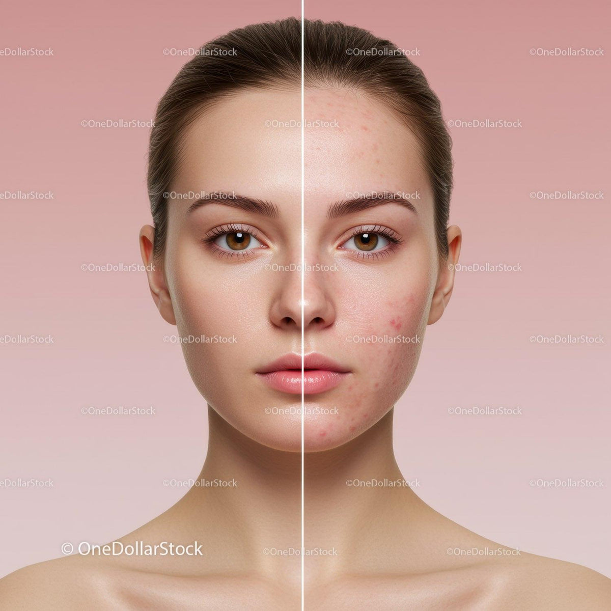 Young Woman with Clear and Acne-Prone Skin Showing Skin Improvement