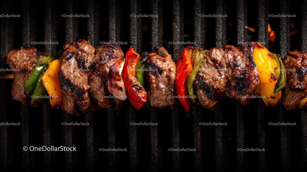 Colorful Grilled Meat and Vegetable Skewers on Barbecue Grill Stock Photo Bundle preview 29