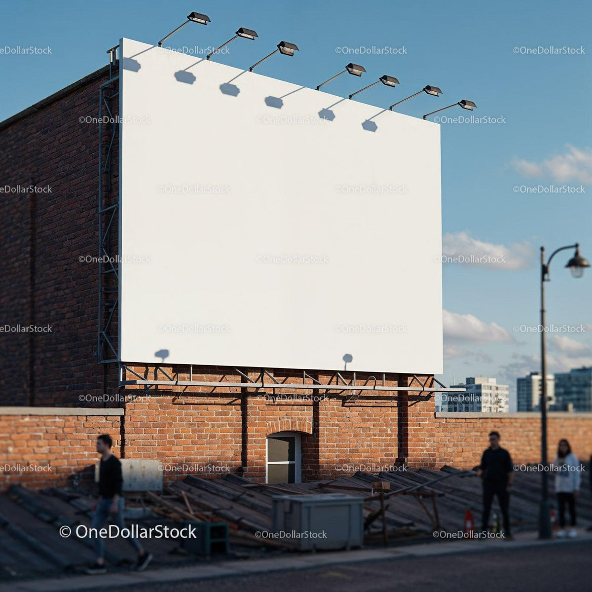 Large Blank Billboard Mounted on Urban Brick Wall JPG Mockup Image preview