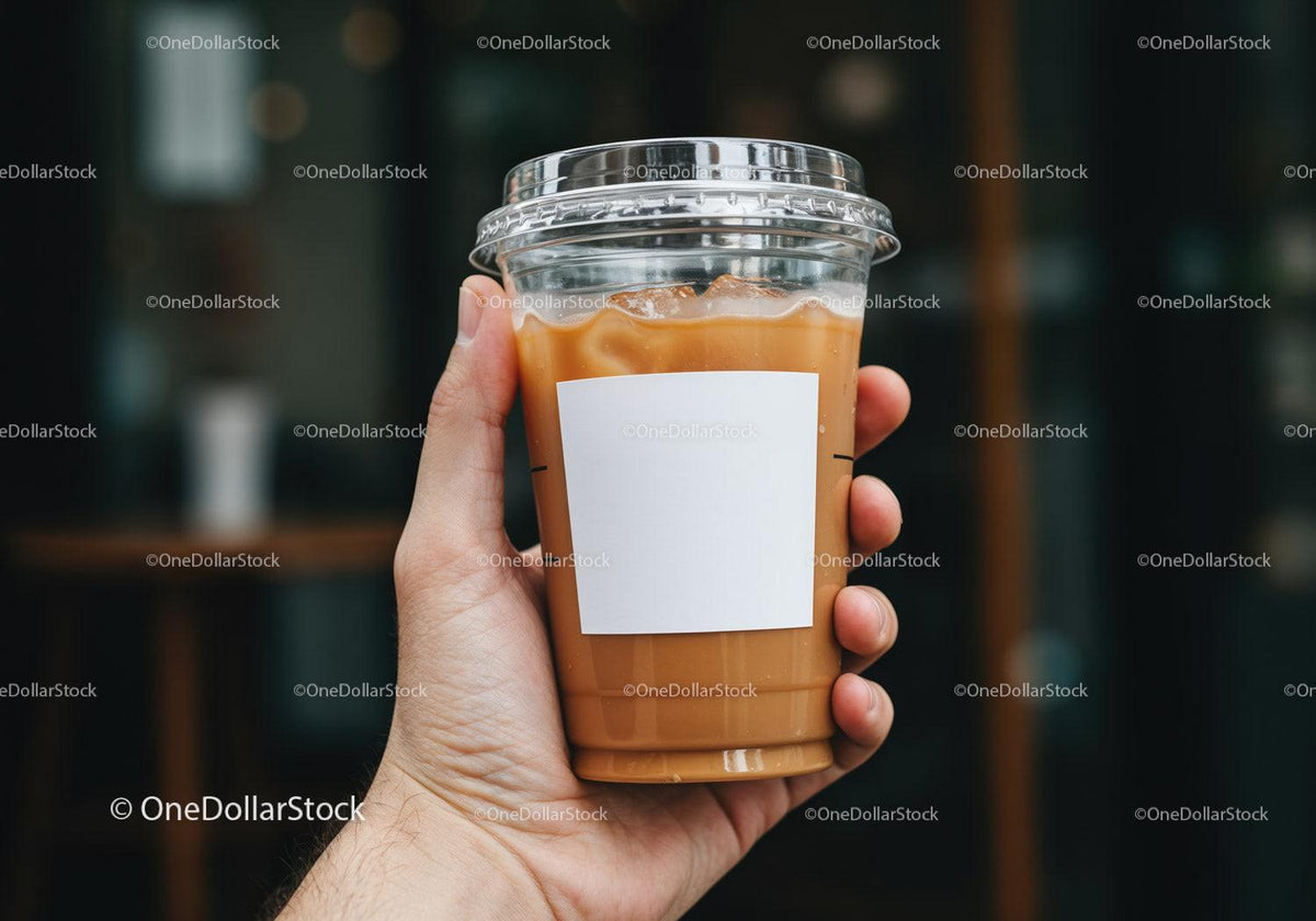 Hand Holding Iced Coffee in Clear Plastic Cup JPG Mockup Image preview