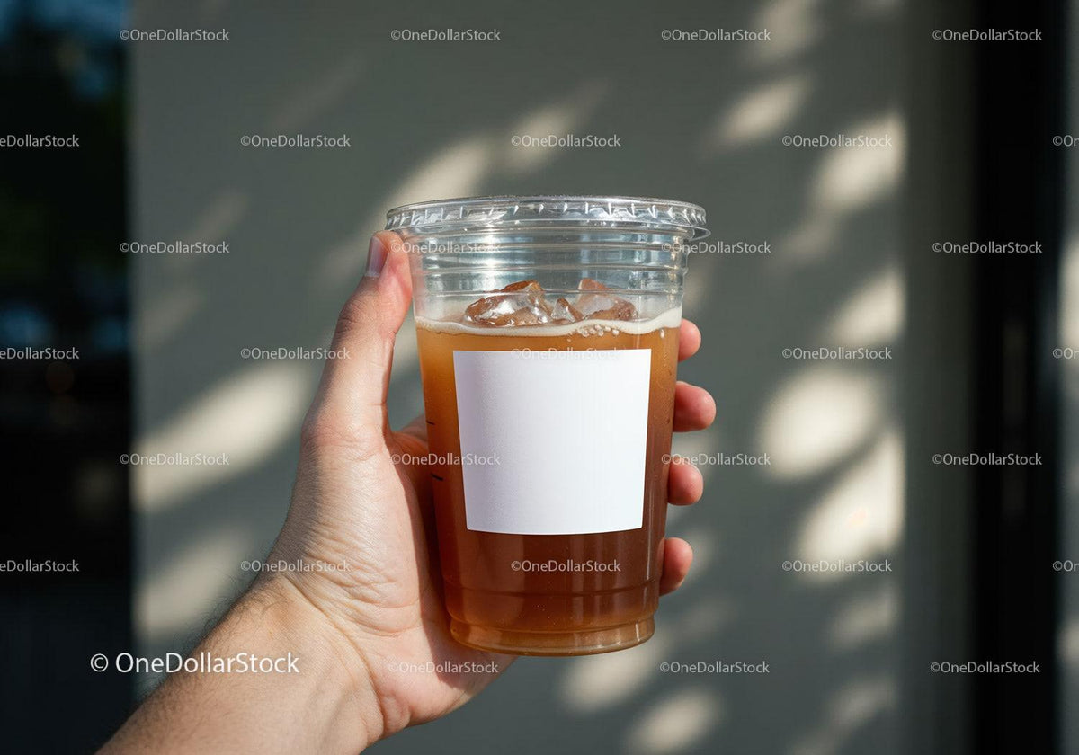 Hand Holding Cold Brew Coffee in Clear Plastic Cup JPG Mockup Image preview