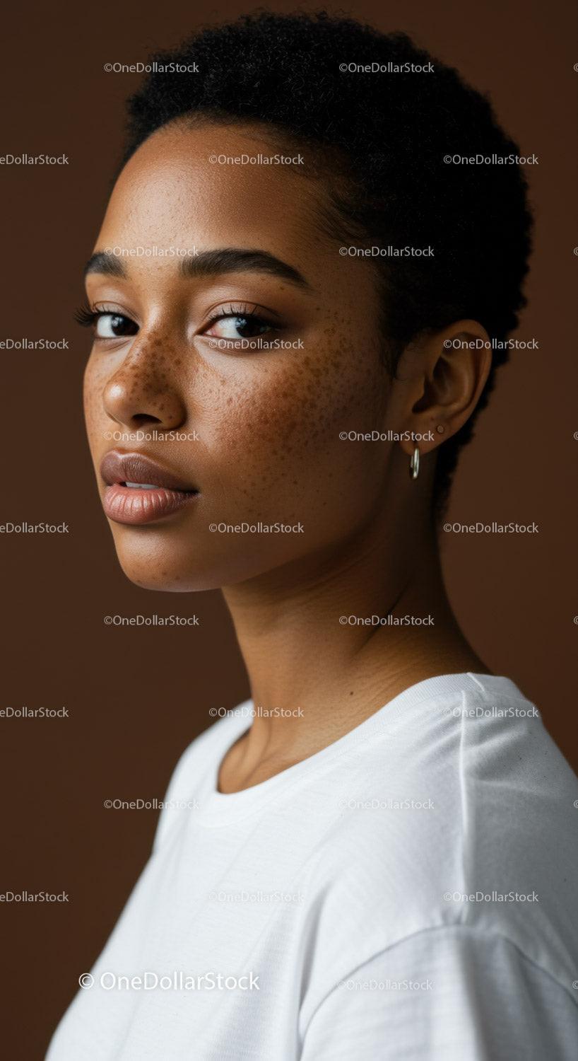 Portrait of a Young Woman with Freckled Skin and Natural Beauty