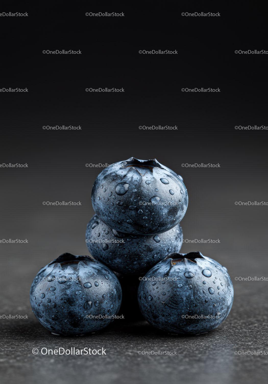 Fresh blueberries stacked on dark textured surface