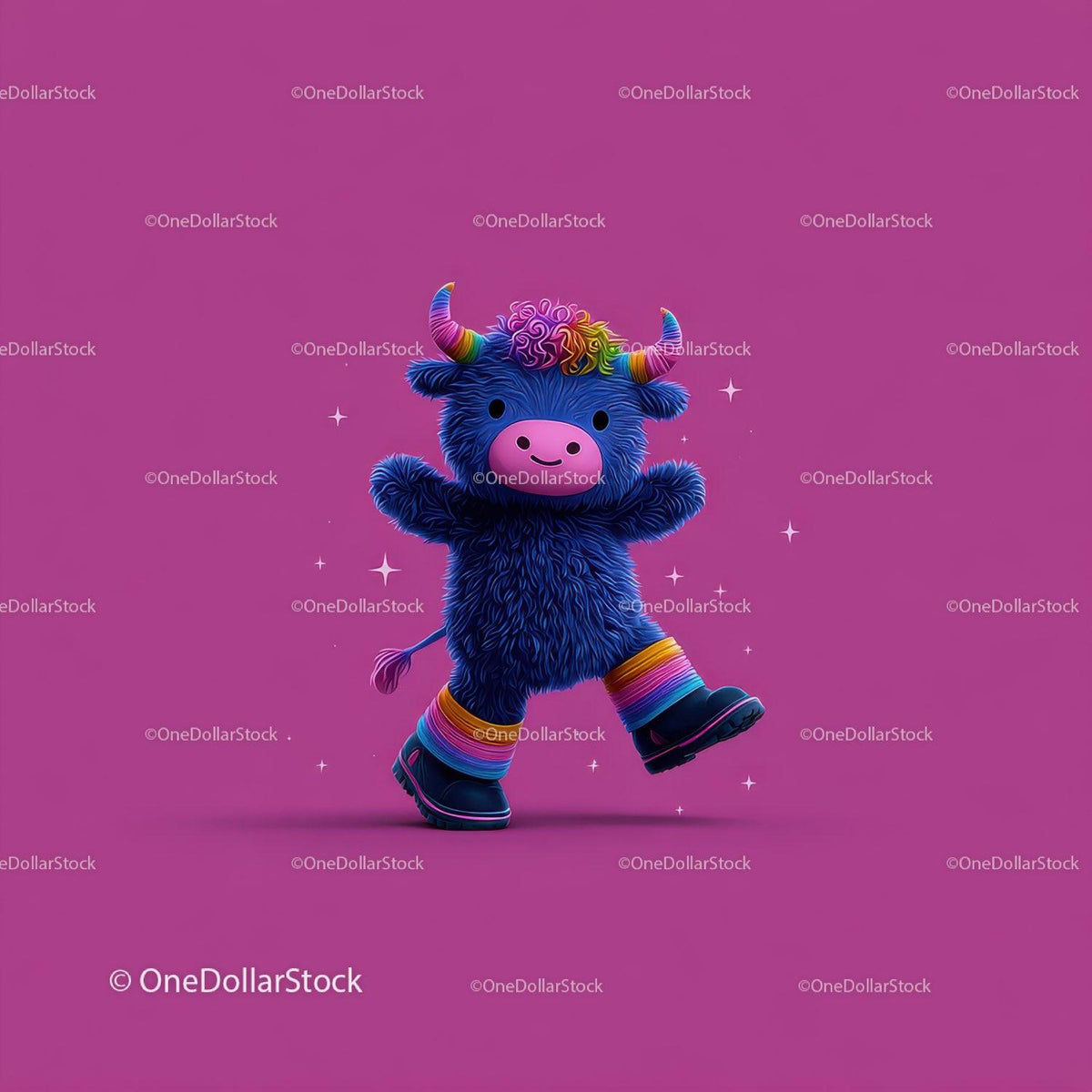 Colorful Furry Mascot with Rainbow Horns Wearing Boots and Smiling Stock Photo Bundle preview 18
