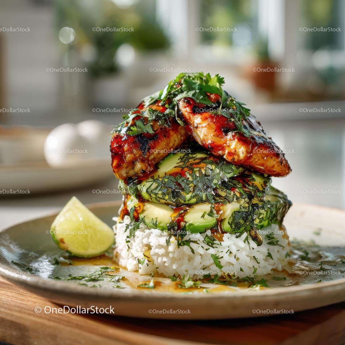 Grilled Chicken with Cilantro and Lime Served on Rice 32 JPG Files digital asset preview