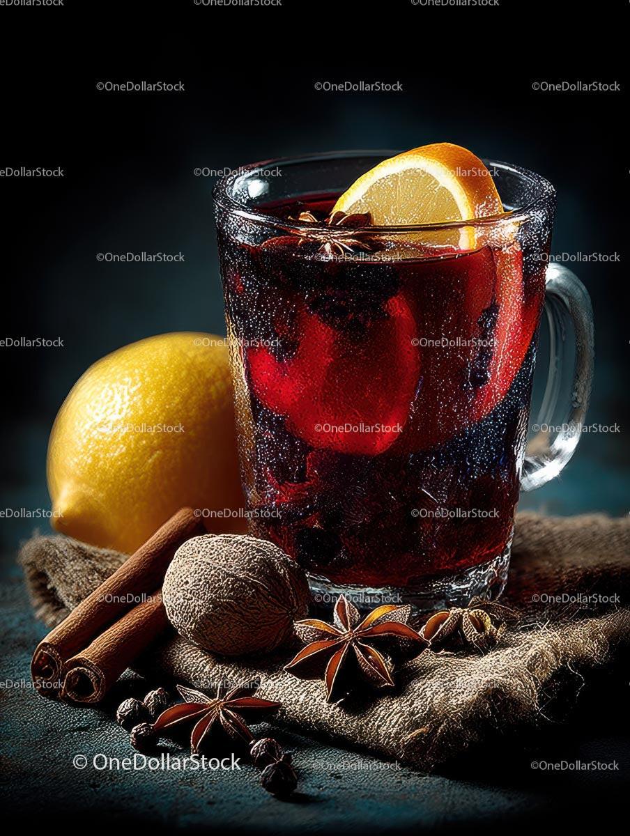 Delicious Mulled Wine with Spices and Citrus Ingredients Stock Photo Bundle preview 5