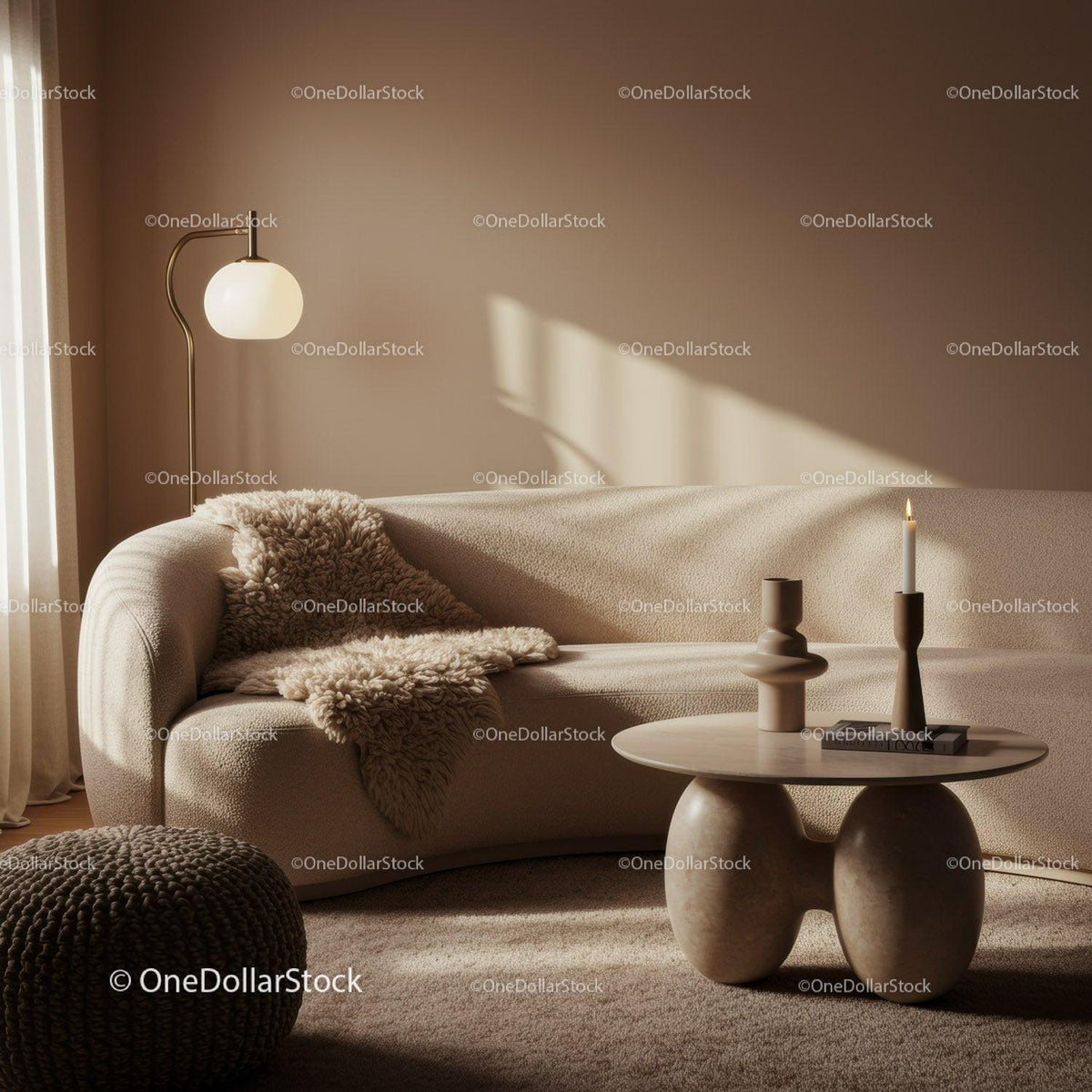 Cozy neutral living room with modern minimalistic decor