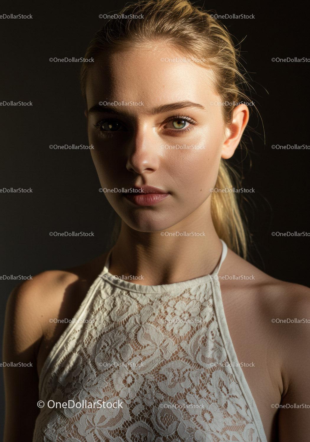 Portrait of a Young Woman with Blonde Hair in Casual Stylish Attire