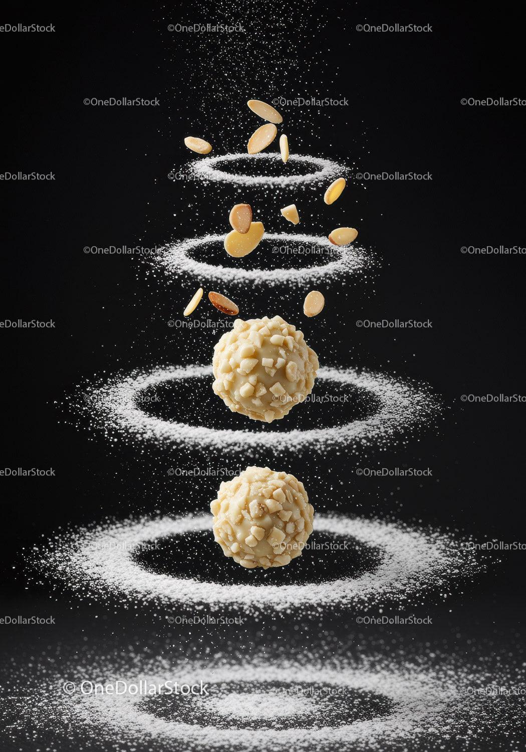 Nutty white chocolate truffles with almond slices
