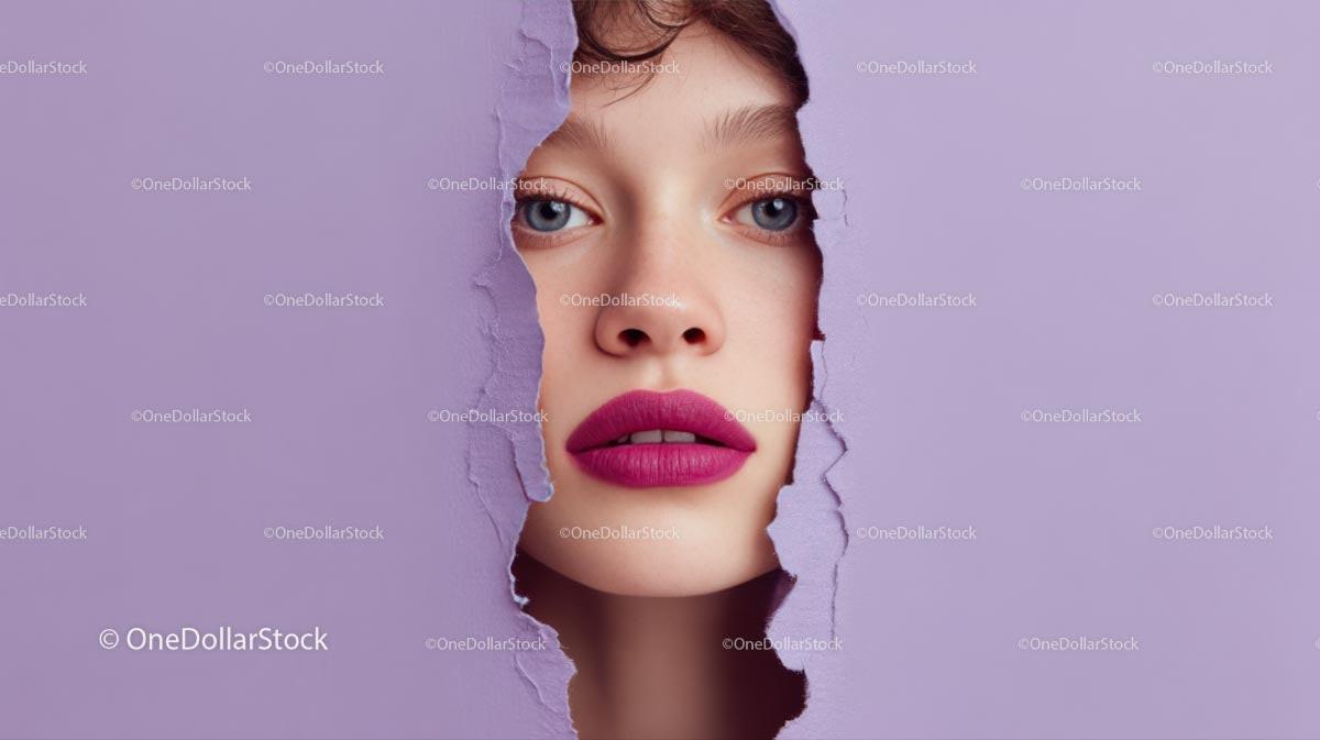 Beautiful Woman with Radiant Pink Lips and Artistic Background Stock Photo Bundle preview 5