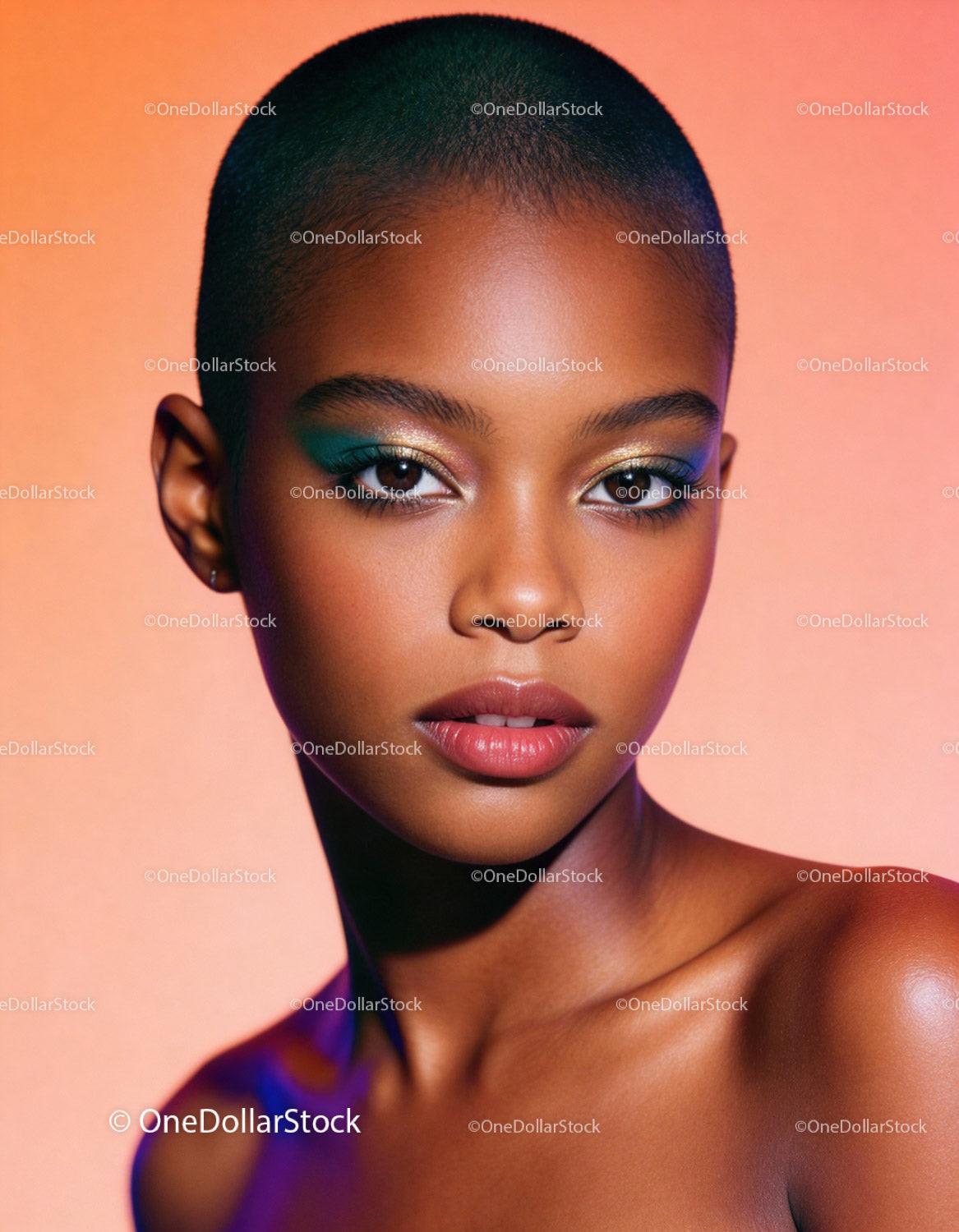 Closeup portrait of confident woman with vibrant makeup