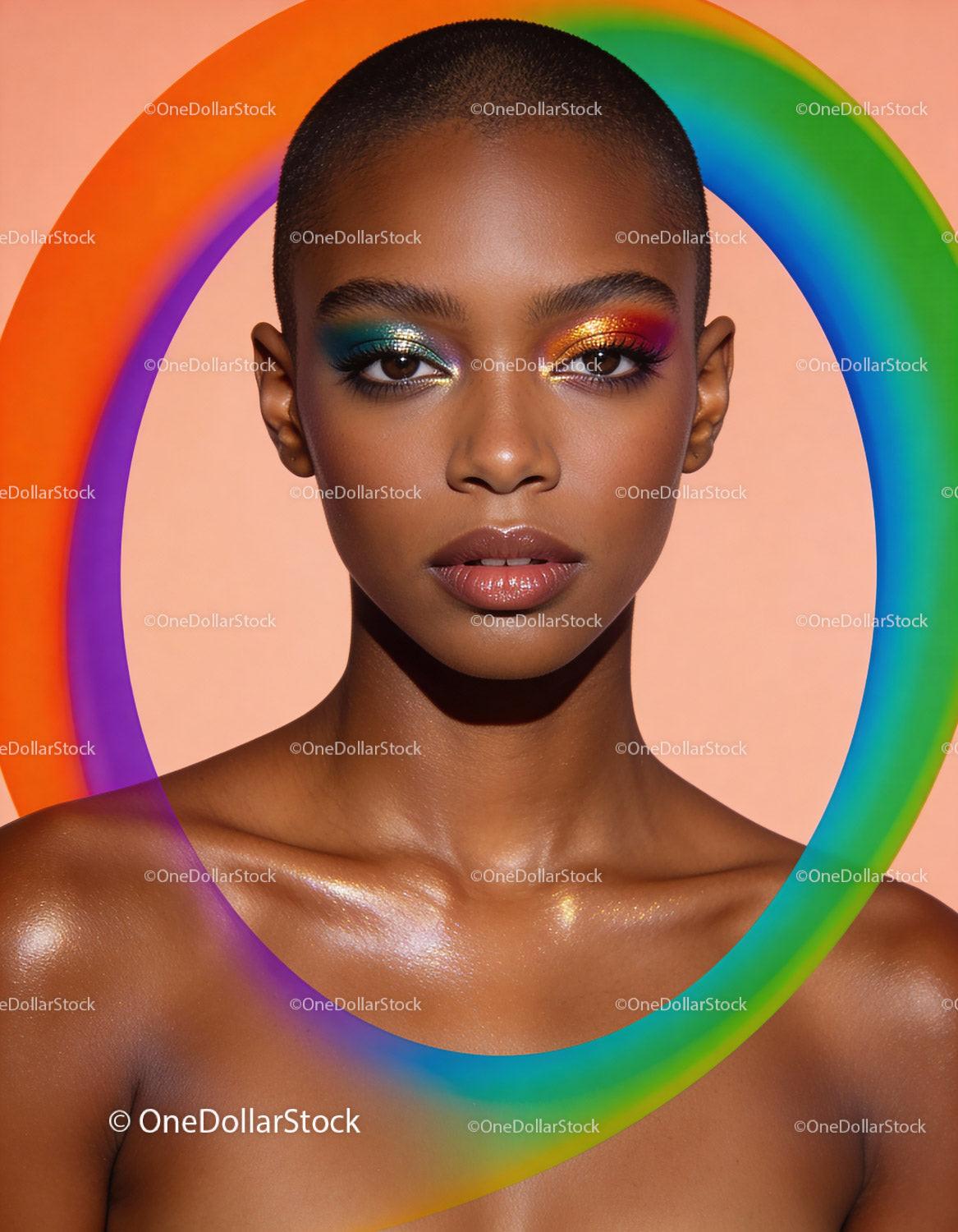 Portrait of confident woman with colorful glitter makeup