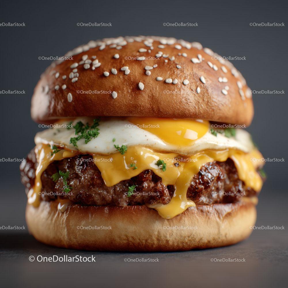 Delicious Double Cheeseburger with Bacon and Fresh Vegetables Stock Photo Bundle creative preview 10