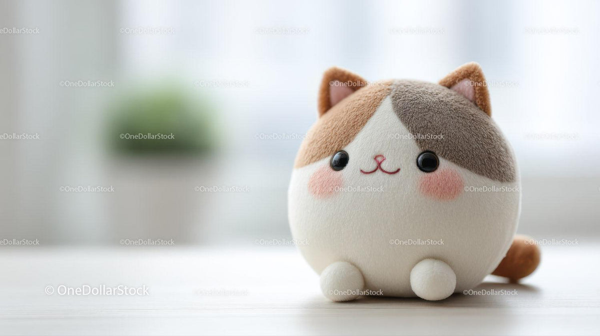 Cute Plush Cat Toy in Soft Brown and White with Black Details Stock Photo Bundle preview 15