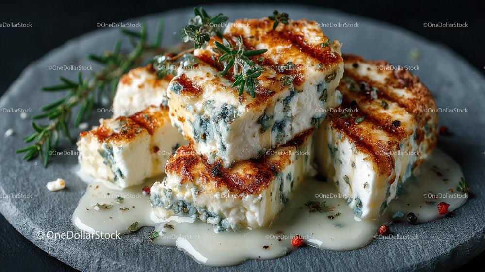 Artisan Blue Cheese Wheel on Dark Rustic Surface in Gourmet Food Setting Stock Photo Bundle creative preview 4