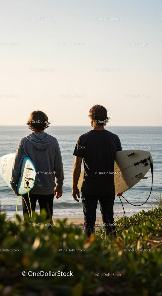 Two Surfers with Surfboards at Beach Ready for Waves Stock Photo Bundle preview 6