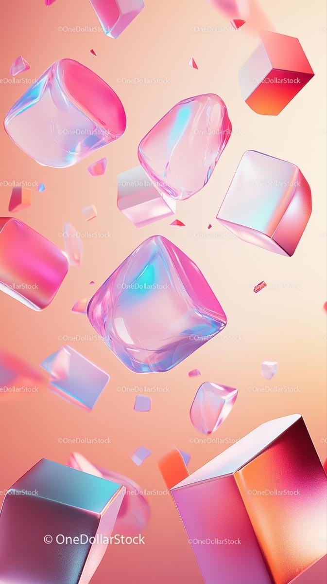 Colorful Floating Ice Cubes in Pastel Holographic Digital Artwork