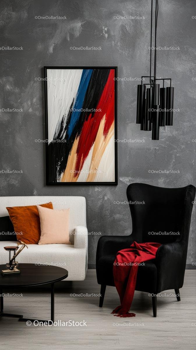 Modern Living Room with Abstract Wall Art and Cozy Seating