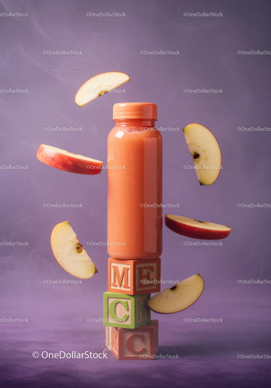 Bottle of Fresh Apple Juice with Floating Slices JPG Mockup Image preview