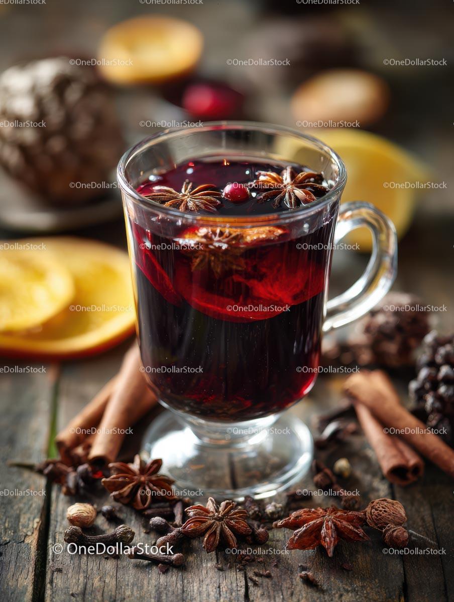 Delicious Mulled Wine with Spices and Citrus Ingredients Stock Photo Bundle preview 13