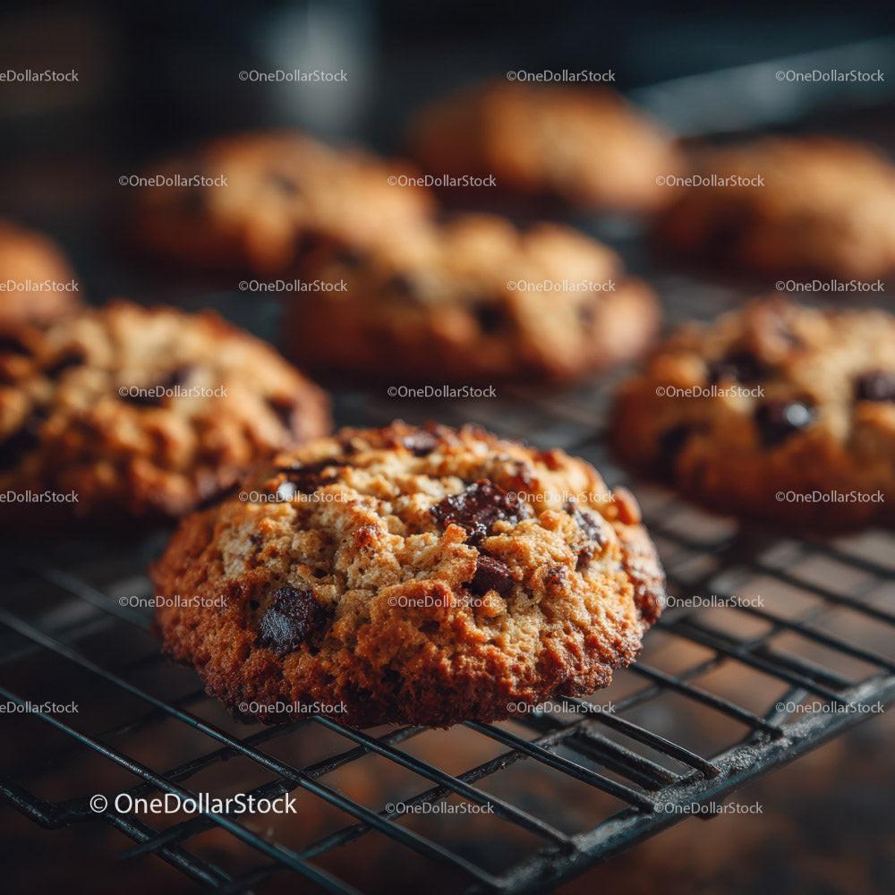 Freshly Baked Chocolate Chip Cookies on Cooling Rack Stock Photo Bundle preview 26