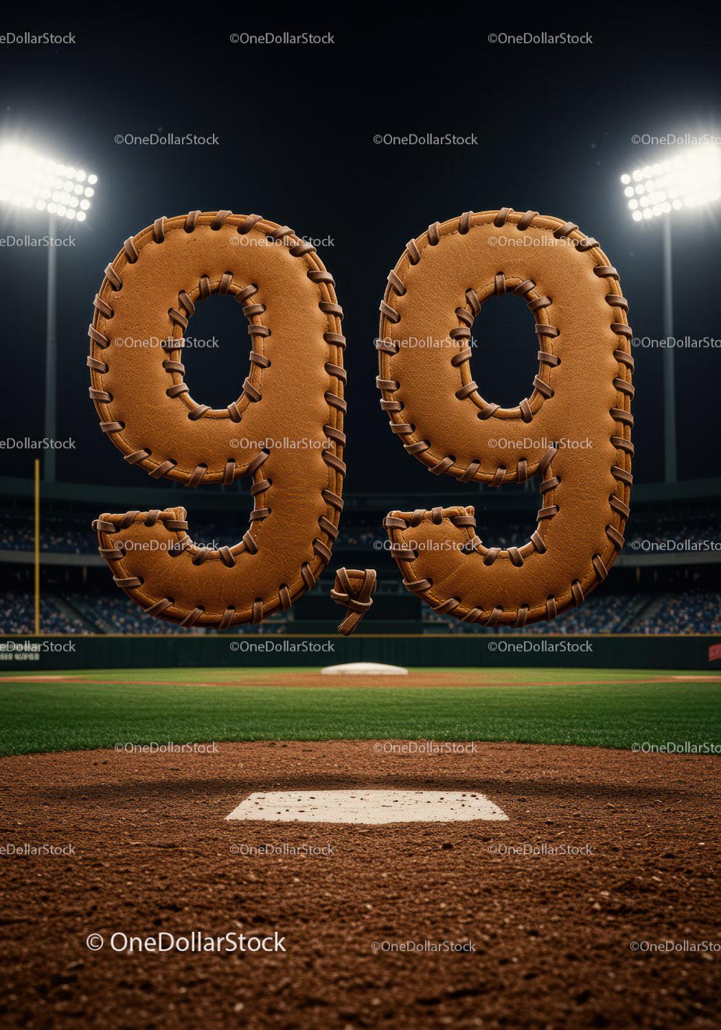 Baseball Score Displayed as Leather Stitched Numbers in Stadium