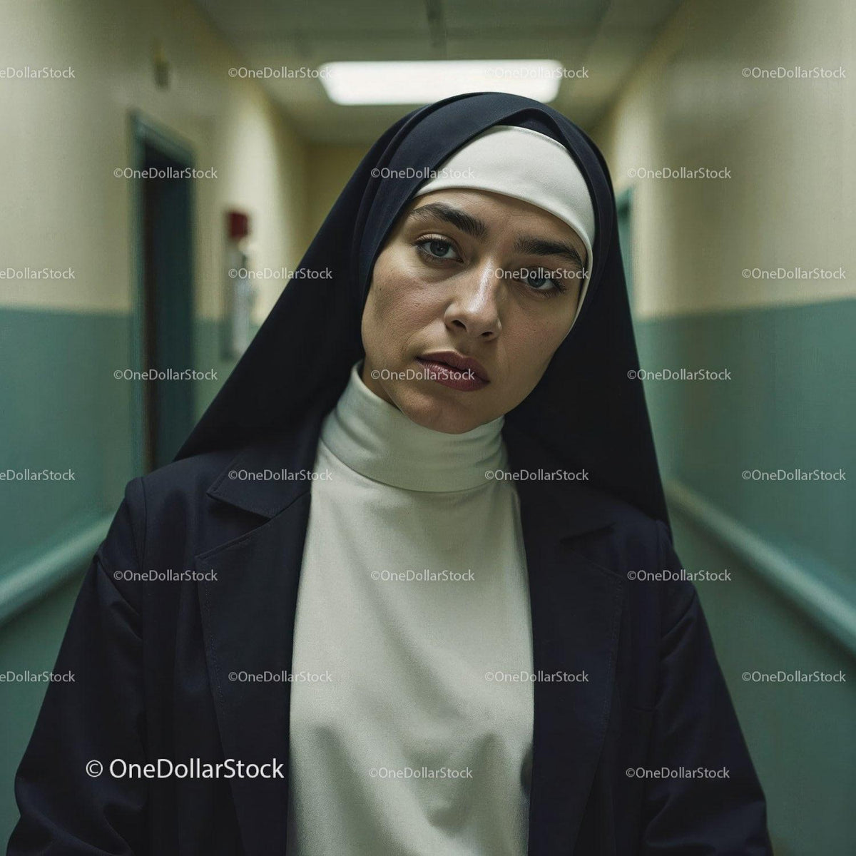 Confident Nurse in Hospital Corridor With Serious Expression Stock Photo Bundle preview 14