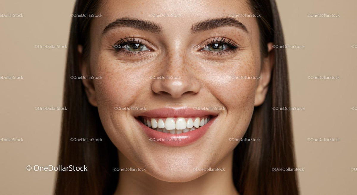 Closeup Portrait of Smiling Woman with Freckles
