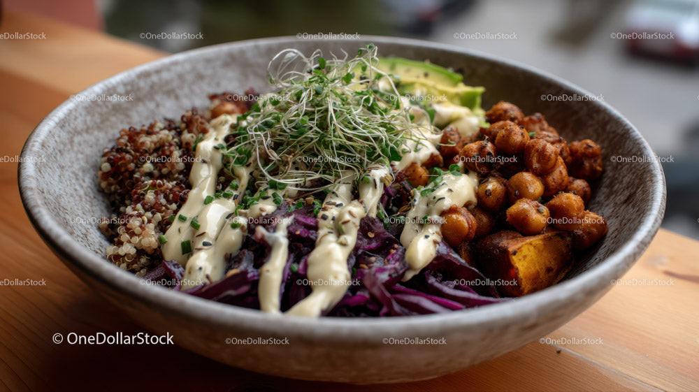 stock photo bundle made with Colorful Plant-Based Bowl with Chickpeas Quinoa and Veggies Stock Photo Bundle