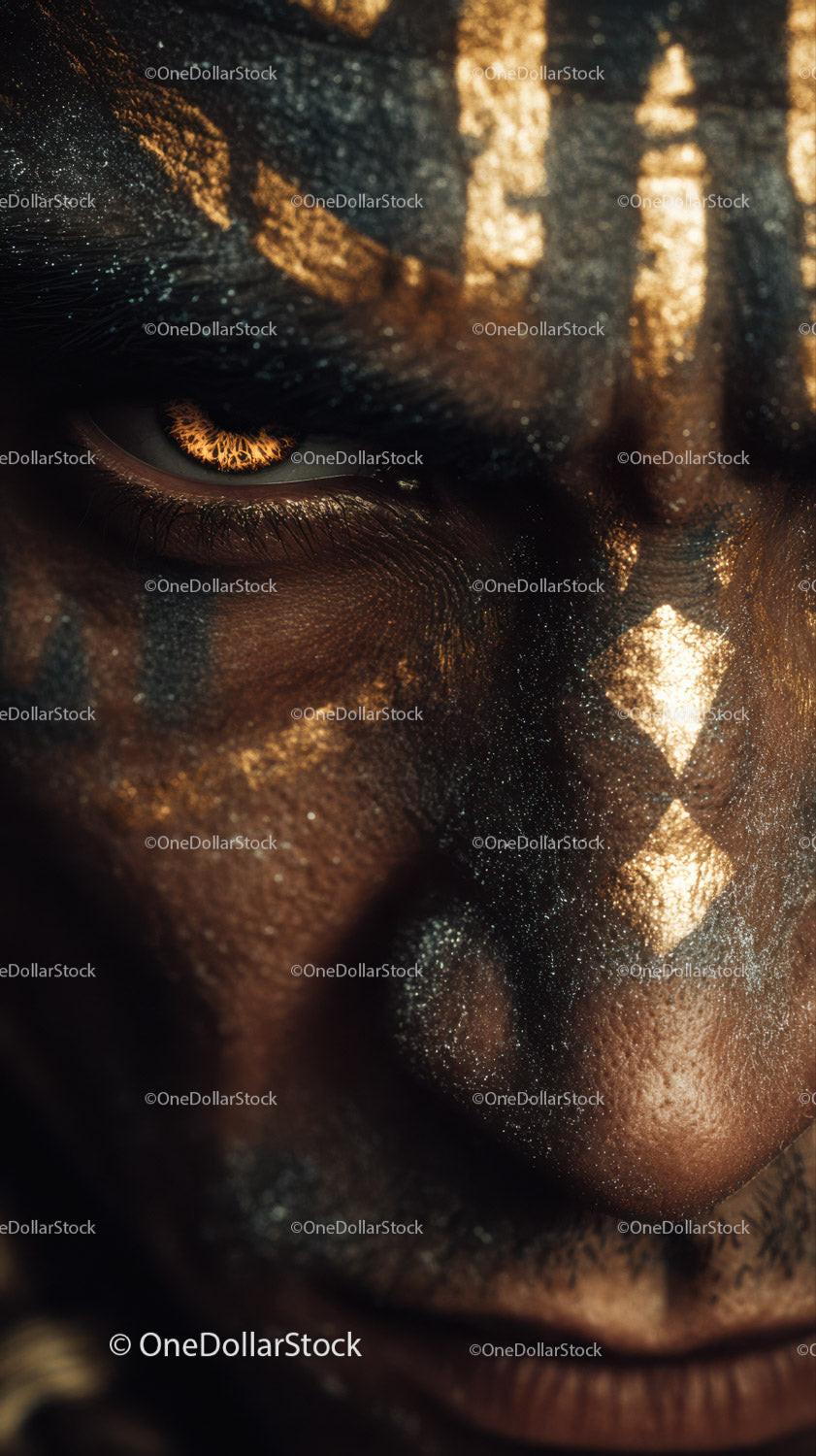 Close-up of An African Tribal Face with Gold Metallic Body Art Stock Photo Bundle preview 26
