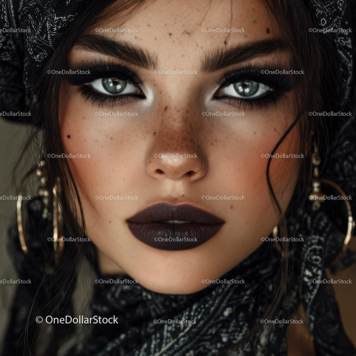 Glamorous Woman with Blue Eyes and Dark Makeup Stock Photo Bundle preview 6