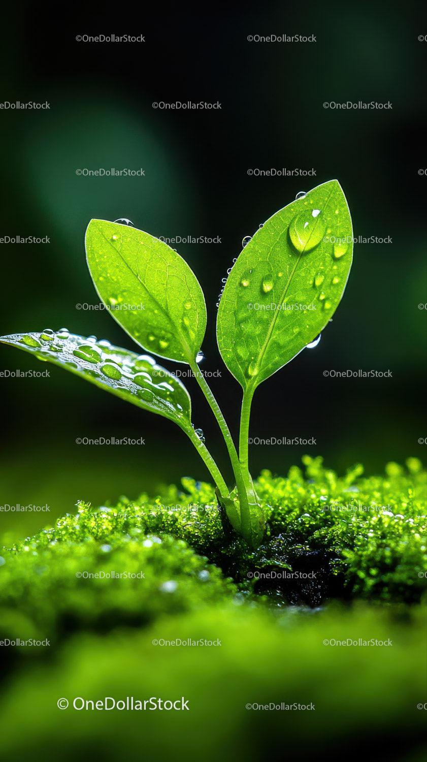 Fresh Green Seedling with Dew Drops in Natural Soil Landscape Stock Photo Bundle preview 27