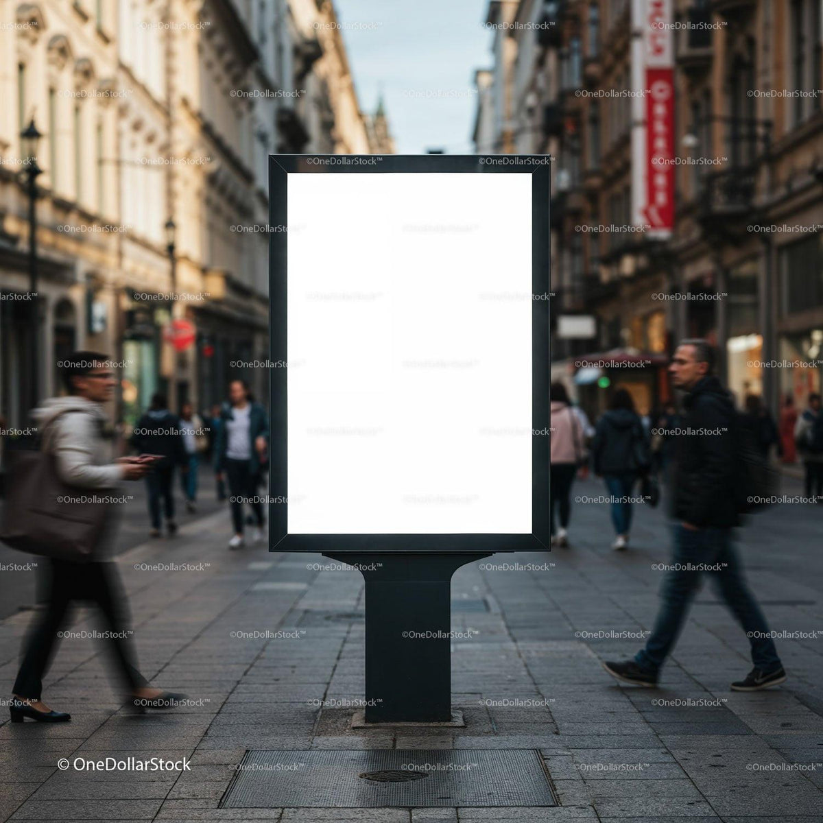 Blank Advertising Board on Busy Urban Street JPG Mockup Image preview
