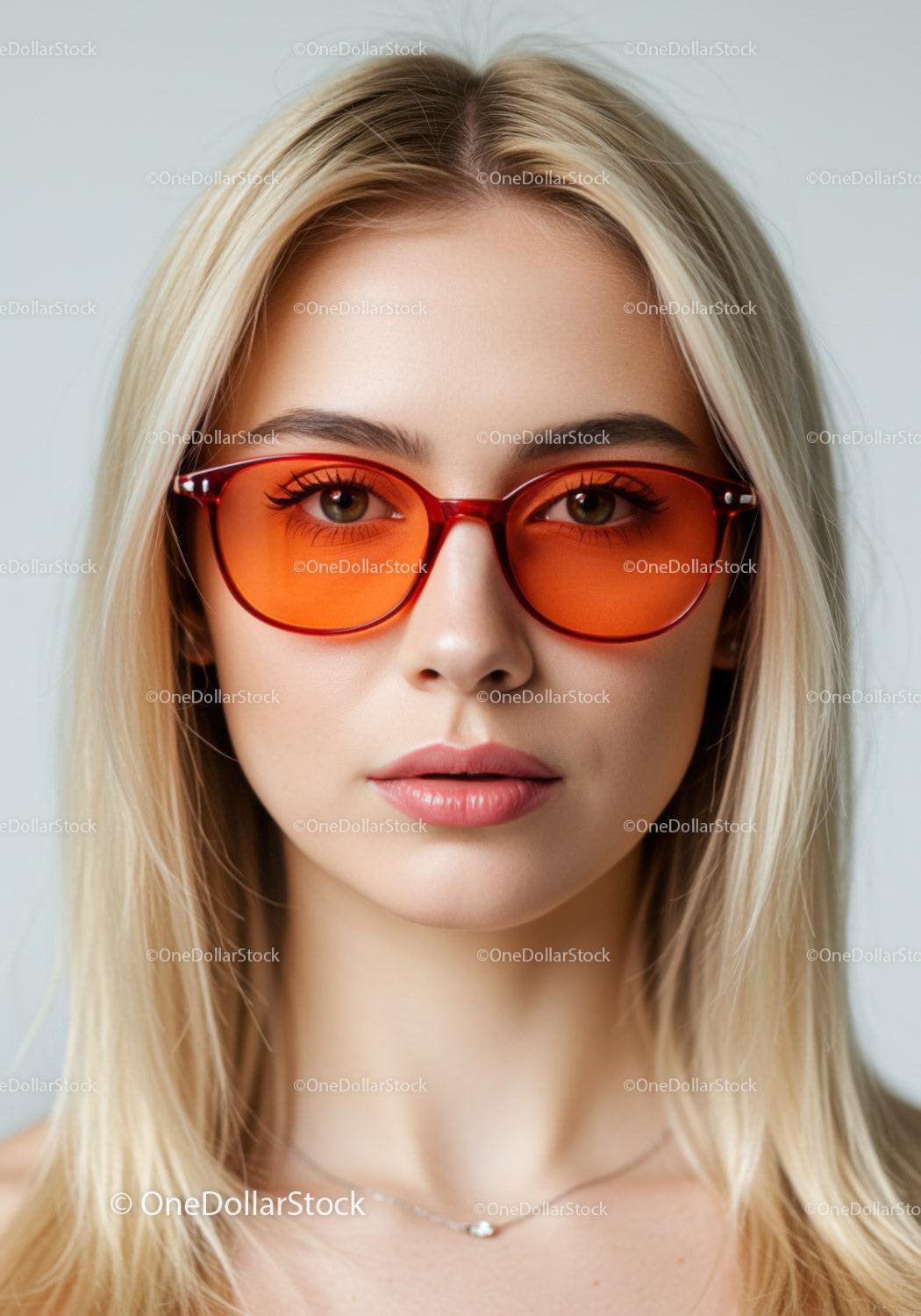 Stylish Woman Wearing Red Sunglasses in Modern Portrait
