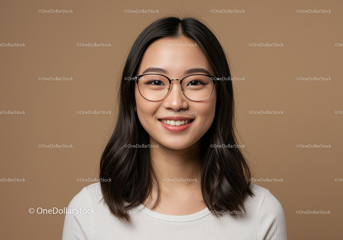 Portrait of a Happy Young Woman with Glasses on a Neutral Background