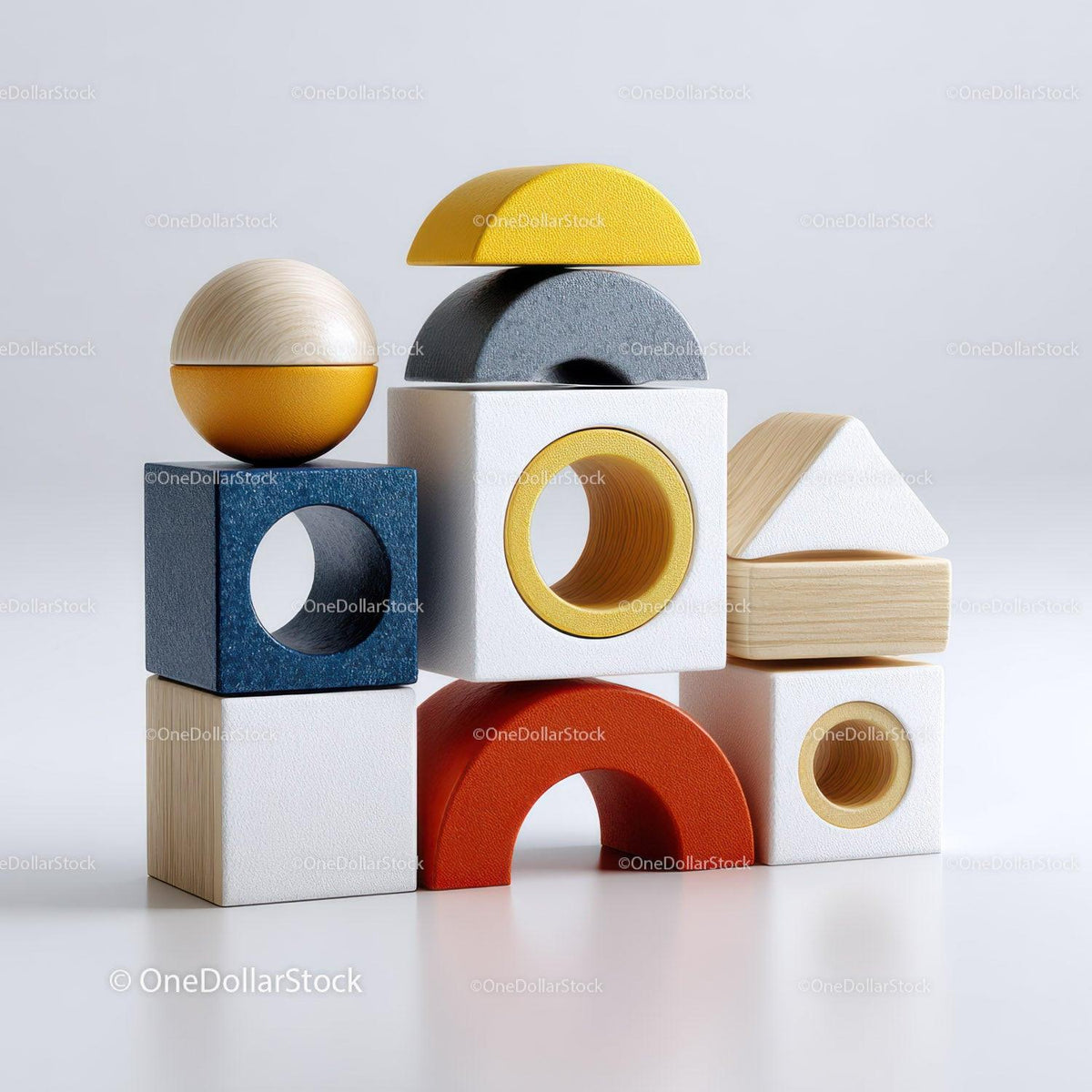 Set of Wooden Geometric Toys Including Rainbow and Shapes for Kids Stock Photo Bundle preview 26