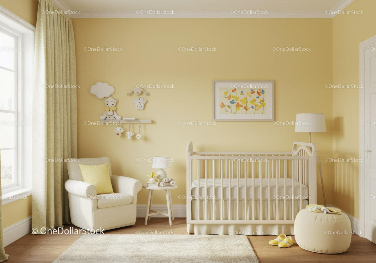 Cozy Nursery with Baby Crib and Soft Armchair in Warm Pastel Colors