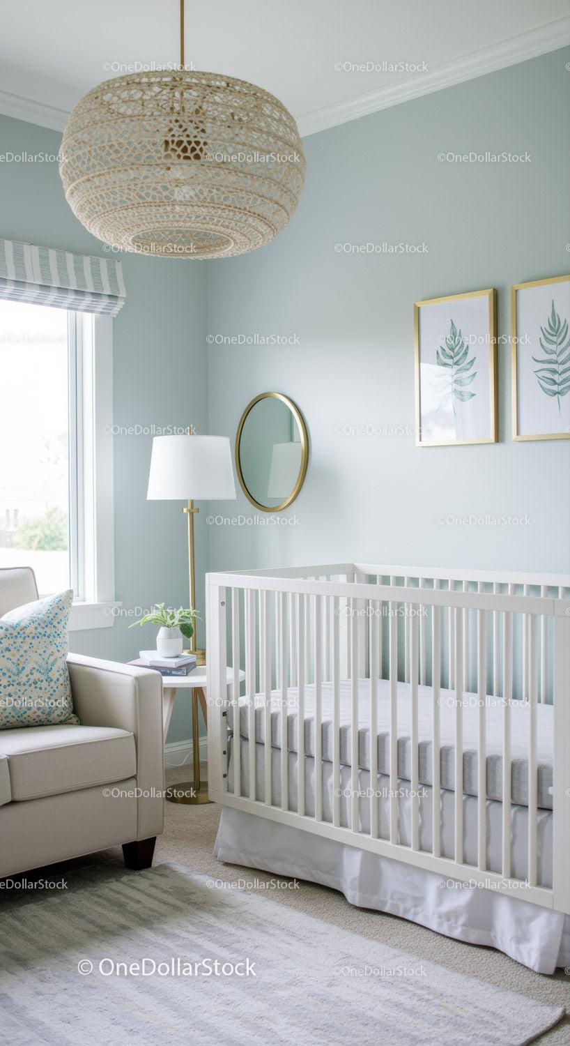 Bright Modern Nursery with White Baby Crib and Elegant Decor