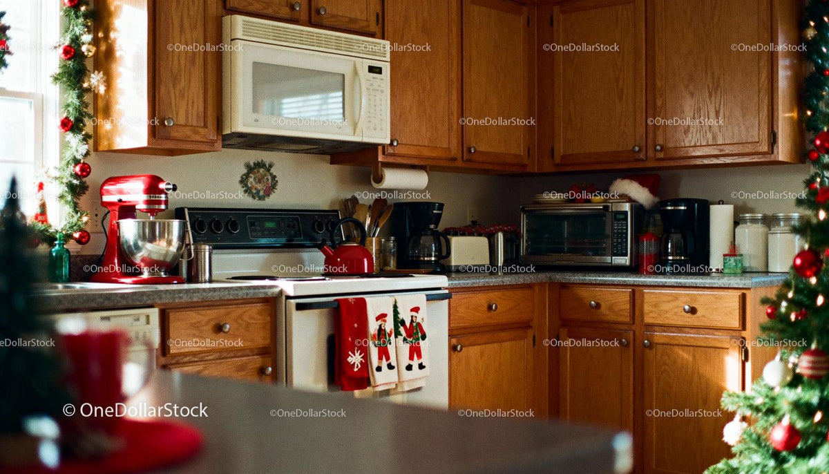 Cozy Kitchen Decorated with Christmas Spirit and Warmth
