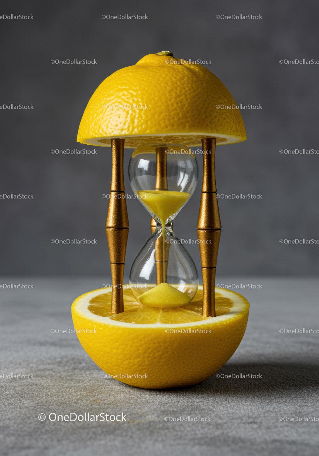 Hourglass nestled inside sliced fresh lemon