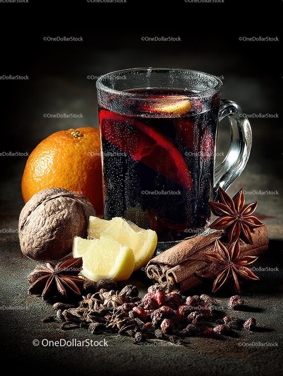 Delicious Mulled Wine with Spices and Citrus Ingredients Stock Photo Bundle preview
