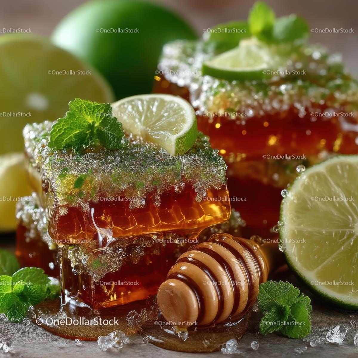 Delicious Honeycomb with Fresh Lime and Mint Leaves Stock Photo Bundle preview 16